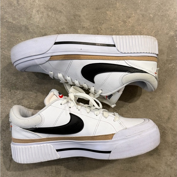 Nike Shoes - Nike White Sneakers with Black Swoosh and Tan Accent